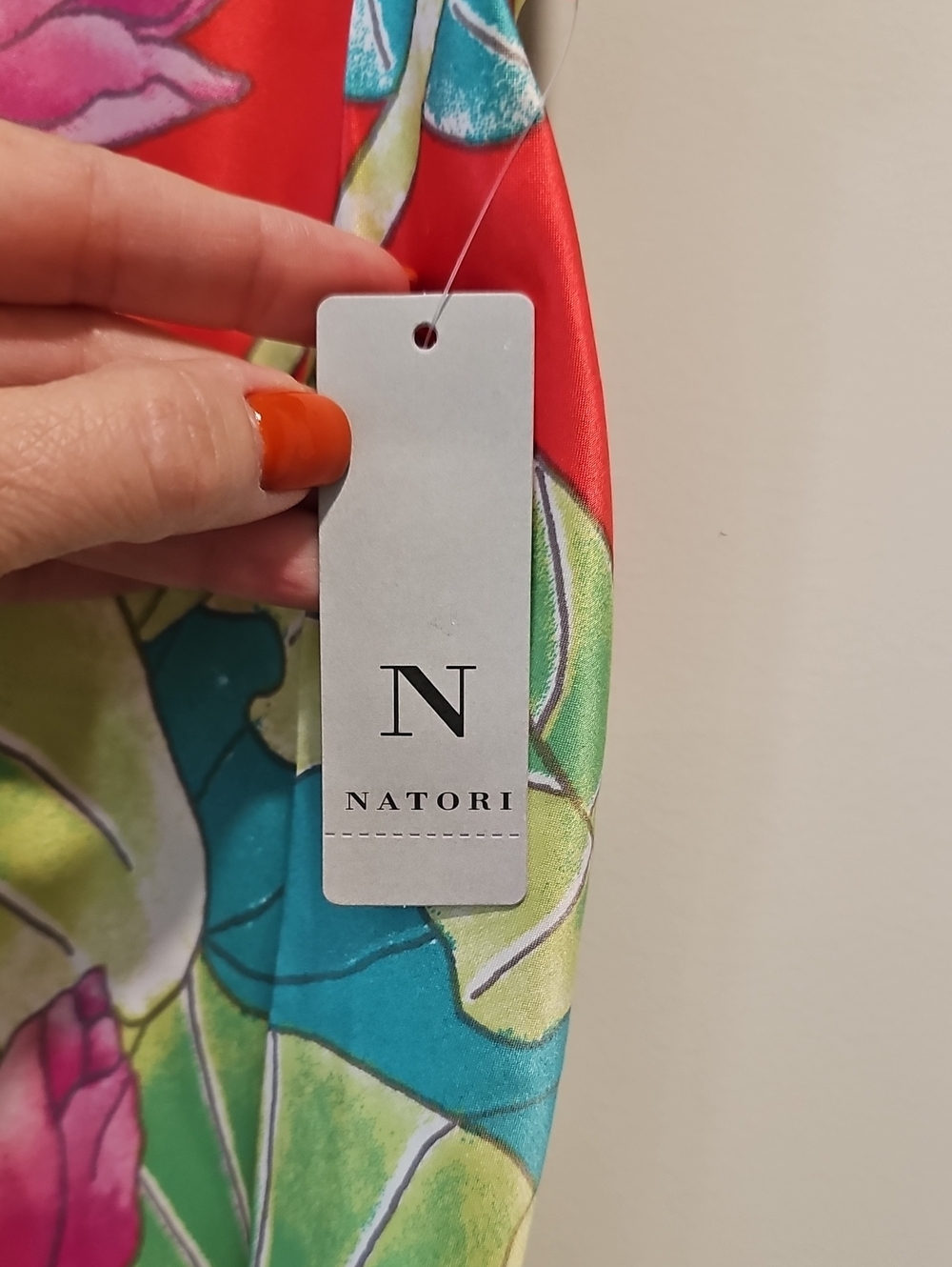 Natori Red Floral Slip Dress with Teal and Green Accents Size Medium NWT - Picture 4 of 6